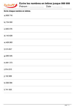 Ecrire les nombres en lettres jusque 999 999