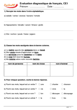 Evaluation diagnostique de fran�ais, CE1