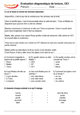 Evaluation diagnostique de lecture, CE1