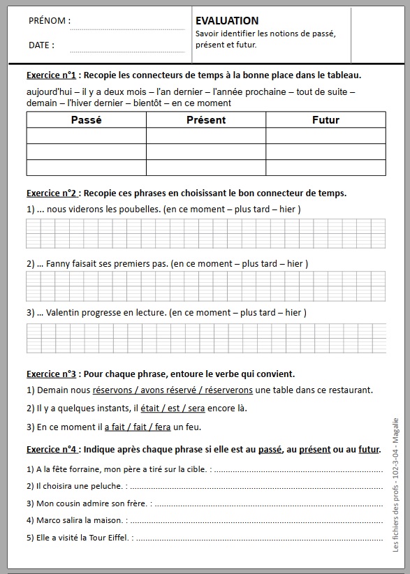 Evaluation CE2 : pass?, pr?sent, futur (corrig? ? imprimer)