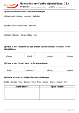 Evaluation sur l'ordre alphab?tique, CE2
