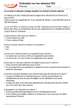 Evaluation sur les s?ismes CE2