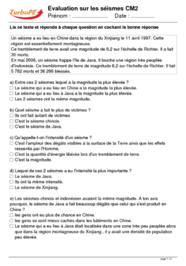 Evaluation sur les s?ismes CM2