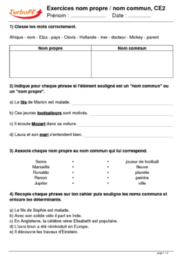 Exercices nom propre / nom commun, CE2
