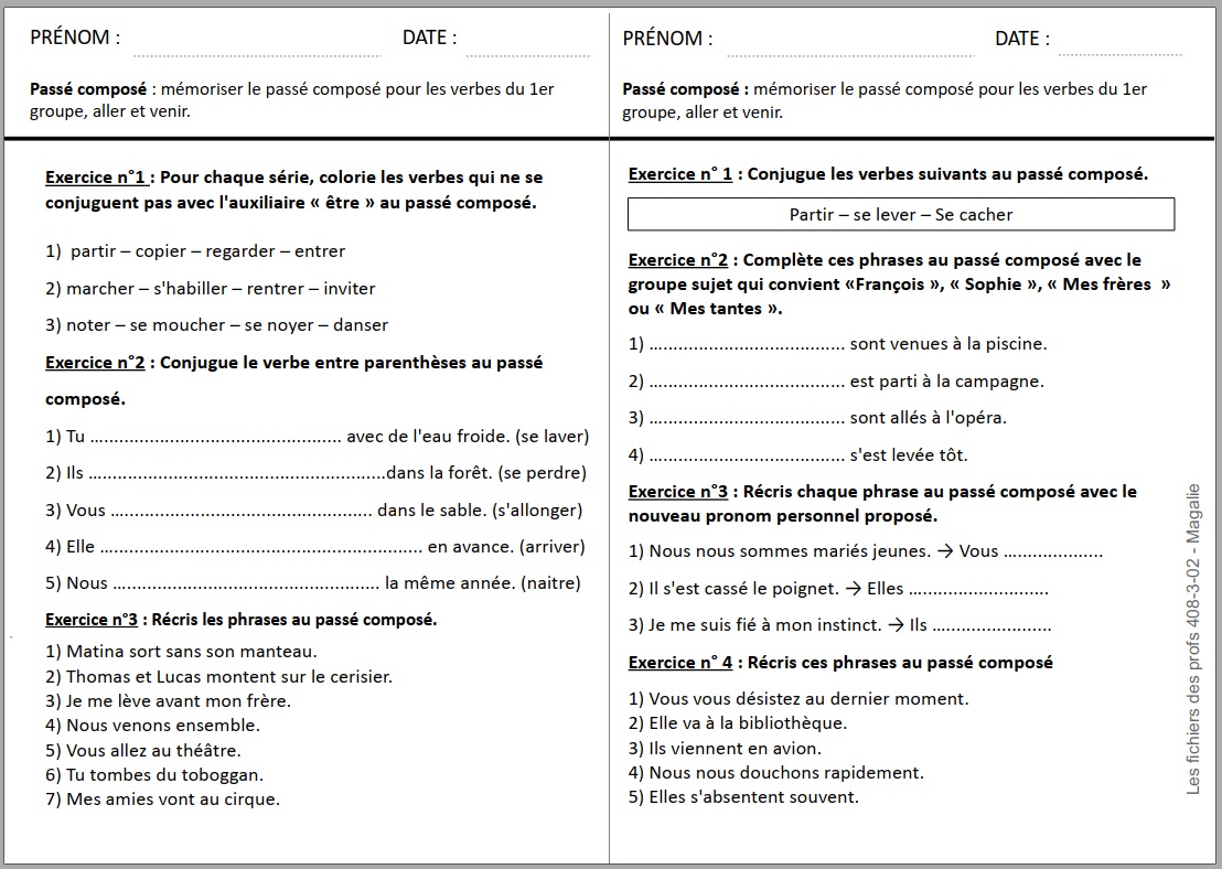 Exercices corrig?s sur le pass? compos? (auxiliaire ?tre) (fiche 2)