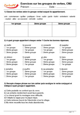 Exercices sur les groupes de verbes, CM2