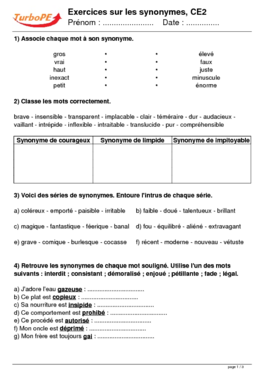 Exercices sur les synonymes, CE2