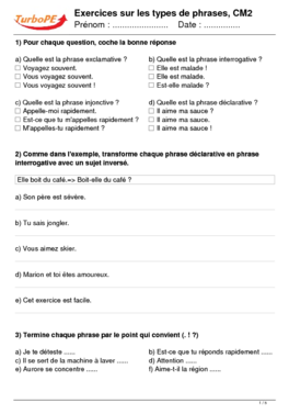 Exercices sur les types de phrases, CM2