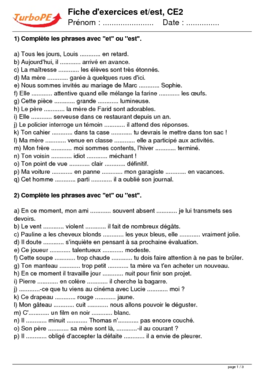 Fiche d'exercices et/est, CE2