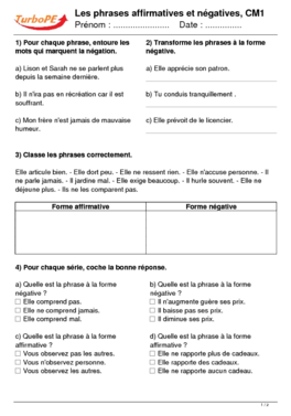 Les phrases affirmatives et n?gatives, CM1